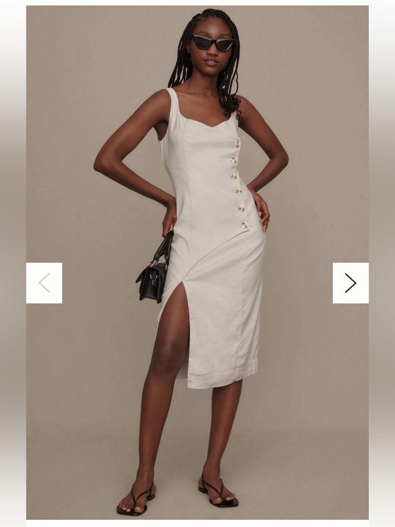 Anthropologie Sleeveless Square-Neck Linen Button Wrap Midi Dress